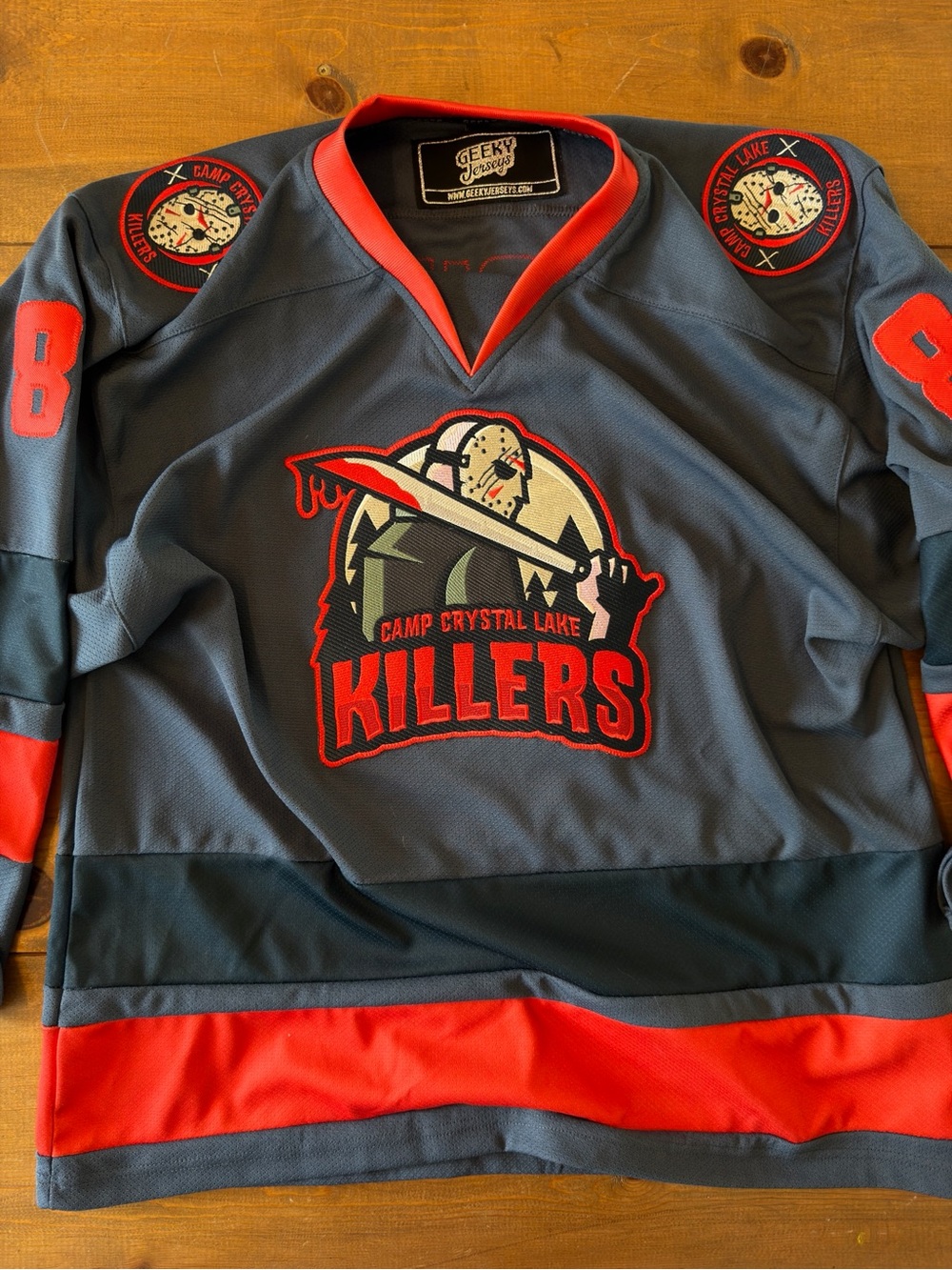 RARE Camp Crystal Lake Killers Men's Hockey Jersey - Gray & Red